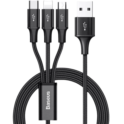 Кабель Baseus USB Cable to Micro USB/Lightning/Type-C Rapid Series 3.5A 1.2m Black (CAJS000001)