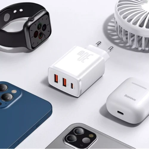 Зарядное устройство Baseus Wall Charger Compact 2xUSB+USB-C 30W White (CCXJ-E02): Сила тока 2.4А и более