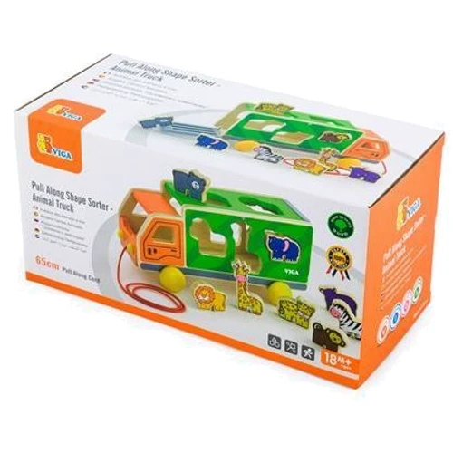 Деревянная каталка-сортер Viga Toys Грузовик со зверятами (50344)