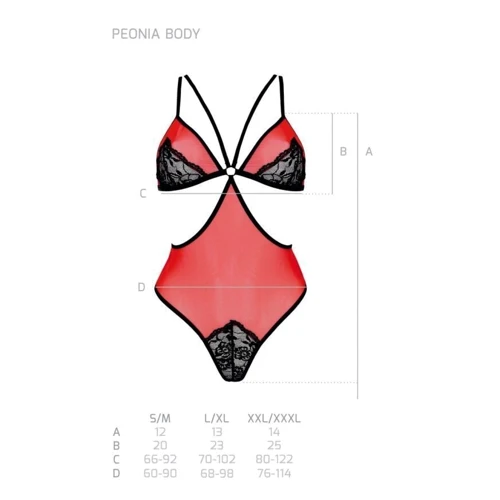Полупрозрачное боди с кружевом Passion PEONIA BODY Red S/M