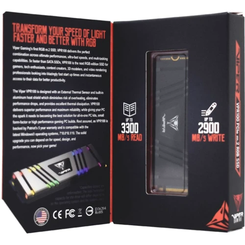 PATRIOT Viper VPR100 1 TB RGB (VPR100-1TBM28H): Интерфейс подключения PCI-Express 3.0 (x4), M.2