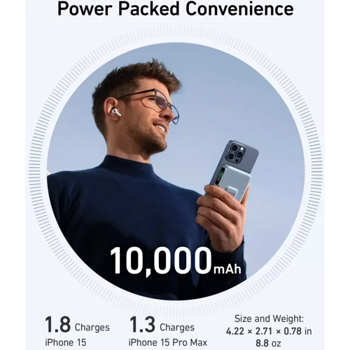 Зовнішній акумулятор Anker Powerbank 10000 mAh MagGo 15W Blue: Особливості С дисплеем, Поддержка MagSafe