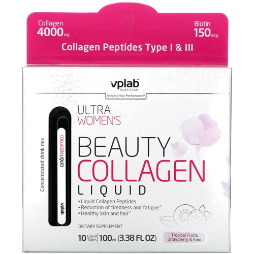 VPLab Ultra Women's Collagen Beauty Liquid 4000 mg Рідкий колаген зі смаком тропіка, полуниці та ківі 10 х 10 мл