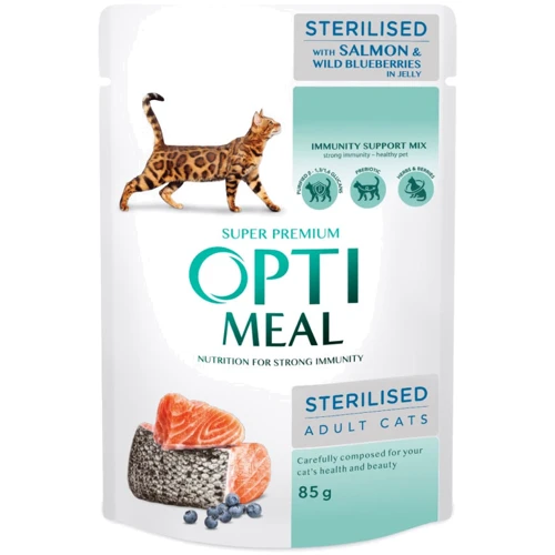 Влажный корм Optimeal Adult Cats Sterilised для стерилизованных/кастрированных для кошек с лососем и черникой в желе 12х85 г (4820269140141)