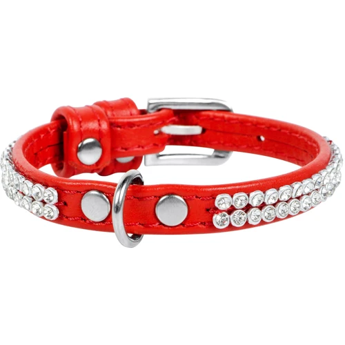 Ошейник WAUDOG Glamour "Полотно стразы" 9 мм 19-25 см красный (33073): Цвет красный