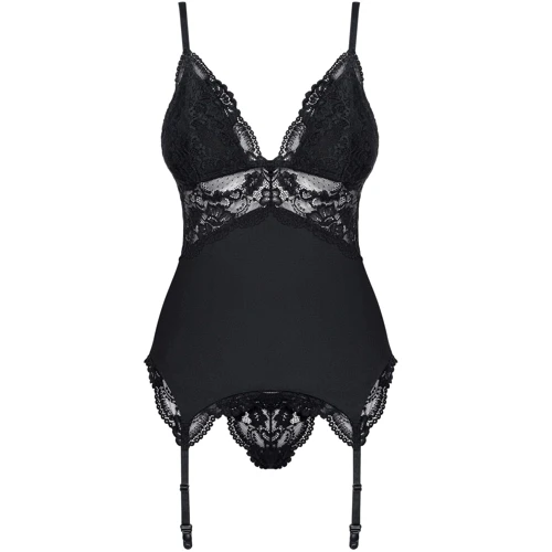 Мягкий корсет со стрингами Obsessive 810-COR-1 corset & thong black S/M