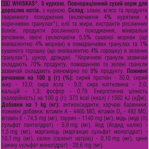 Сухой корм для взрослых кошек Whiskas с курицей 14кг (5900951014352): Порода Все породы