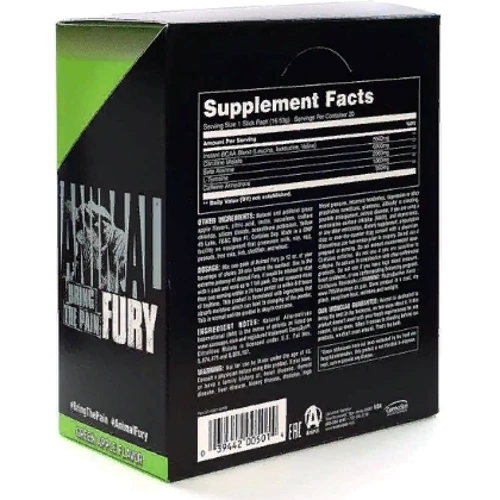 Предтренировочный комплекс Universal Nutrition Animal Fury Stick Pack Box 20x16.5 g Green Apple: Вкус Зеленое яблоко