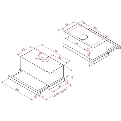 Вытяжка Perfelli TL 6111 BL: Рекомендуемая площадь помещения (при высоте 2,7 м), м² 16,5-20,5