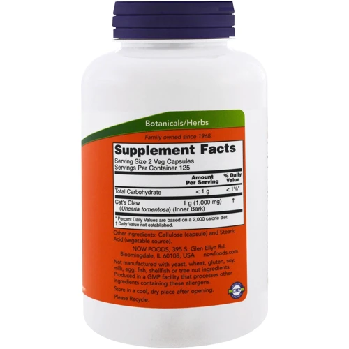 NOW Foods Cat's Claw 500 mg 250 caps: Форма випуску капсули