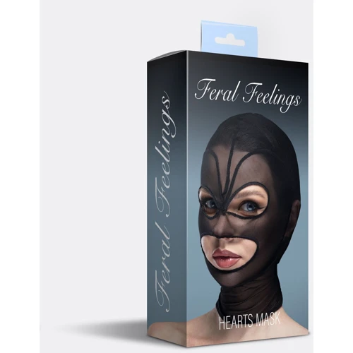 Маска серце сітка з відкритим ротом та очима Feral Feelings - Hearts Mask Black/Black