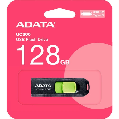 USB-флешка A-Data 128GB Type-C UC300 Black/Green (ACHO-UC300-128G-RBK/GN): Максимальна швидкість читання, МБ / с 100