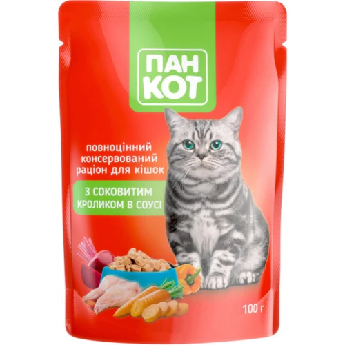 Влажный корм ПанКот Для котов Кролик в соусе 100 г х 24 шт. (4820111141036-24): Возраст Взрослые