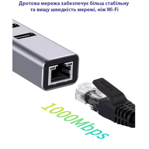 Адаптер Dynamode Adapter USB-C+USB to RJ45+3xUSB3.0 Black (DM-AD-GLAN-U3): Додаткові роз'єми Ethernet, USB 3.1