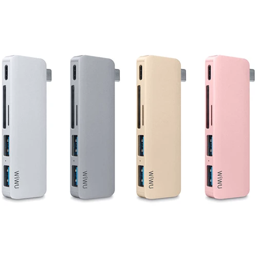 Адаптер WIWU Adapter T6 USB-C to USB-C+SD+2xUSB3.0 HUB Gray: Дополнительные разъемы SD+TF Card, USB OTG, USB-C