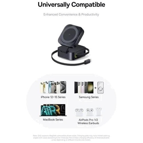 Зарядное устройство Baseus Wireless Charging Magnetic PicoGo 2in1 Qi2 67W with USB-C Cable Black (P10276800123-00) for Apple iPhone 16 I 15 I 14 I 13 I 12 series фото 13