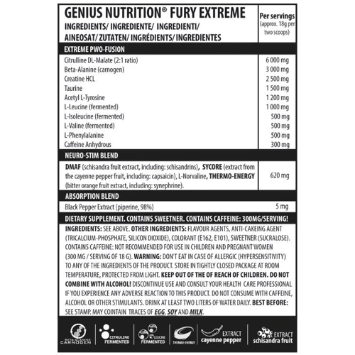 Предтренировочный комплекс Genius Nutrition Fury extreme 400 g / 22 servings / Pineapple-Mango: Форма выпуска Порошок