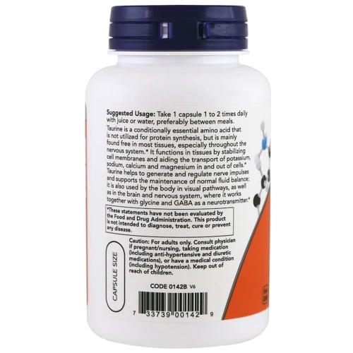 Now Foods Taurine, Double Strength, 1,000 mg, 100 Veg Capsules (NF0142): Форма випуску капсули