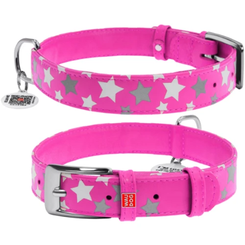Ошейник Collar Glamour с узором Звездочка Светящийся с QR паспортом 38-49 см 25 мм розовый (4823089301372)