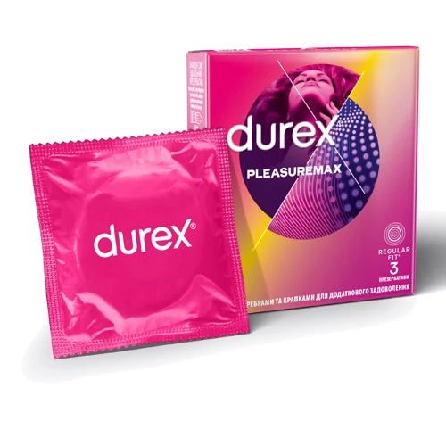 Презервативы латексные со смазкой Durex №3 Pleasuremax с рельефными ребрами и пупырышками