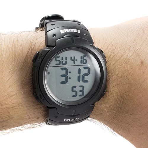 Наручний годинник Skmei 1068 Black: Функції Секундомір, Будильник, підсвічування, Дата, День тижня