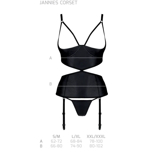 Корсет с открытой грудью Passion JANNIES CORSET Вlack XXL/XXXL (стринги в наборе)