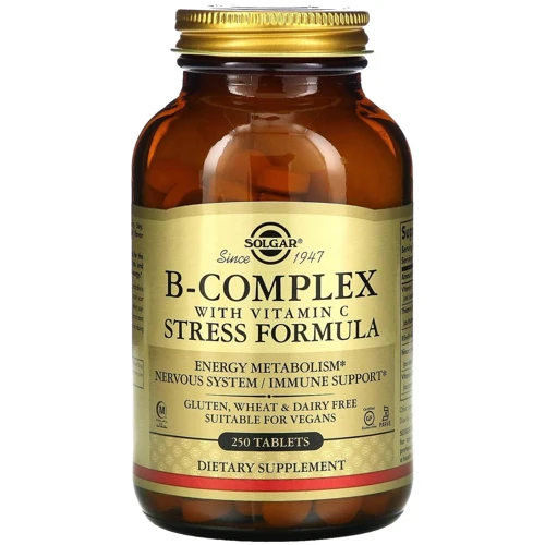 Solgar B-Complex with Vitamin C Stress Formula, 250 Tab Комплекс витаминов В+С стресс формула