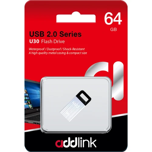 USB-флешка AddLink 64GB U30 Silver USB 2.0 (ad64GBU30S2): Объем памяти 64 GB