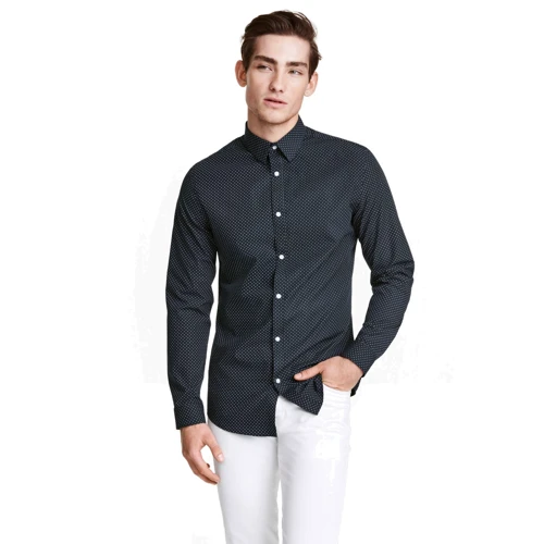 Рубашка H&M 4005314 48 синяя с длинным рукавом