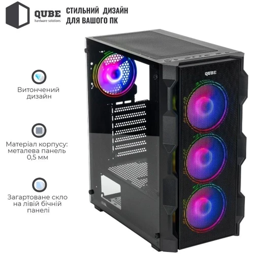 Корпус QUBE CORSAIR ARGB Black (CORSAIR_FMNU3): Типорозмір Midi-Tower