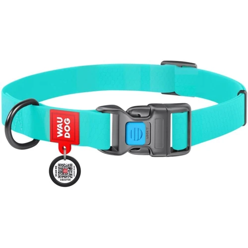 Ошейник для собак WAUDOG Waterproof c QR-паспортом светящийся пластиковая пряжка-фастекс 25 ммx31-49 см ментоловый (2776)