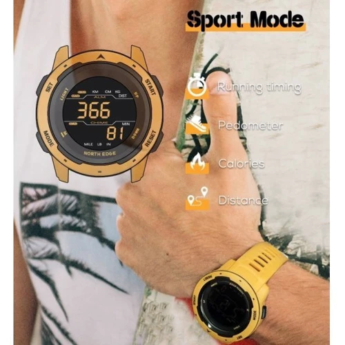 Наручные часы North Edge MARS Pro Yellow 5BAR 5874: Функции Секундомер, Подсветка, День недели, Дата