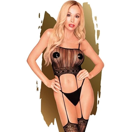 Бодистокинг с топом и чулками на подвязках Penthouse - Sex Dealer Black XL