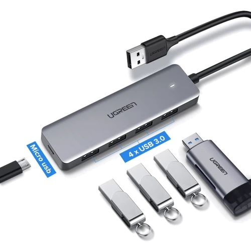 Адаптер Ugreen Adapter CM219 USB to 4xUSB3.0+MicroUSB Space Gray (50985): Цвет серебристый