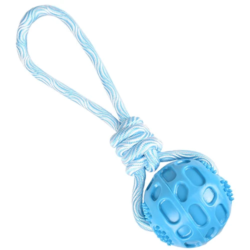 Игрушка для собак Flamingo Rudo Ball With Rope Мяч с верёвкой 7.5х7.5х26.3 см голубой (5400585115949)