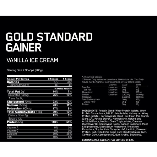 Гейнер Optimum Nutrition Gold Standard Gainer 2270 g /11 servings/ Vanilla: Пол Унисекс