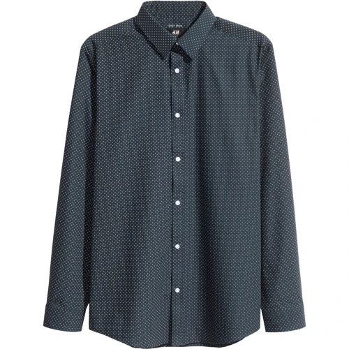 Рубашка H&M 4005314 48 синяя с длинным рукавом: Длина рукава Длинный