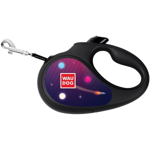 Поводок-рулетка для собак WAUDOG R-leash малюнок Космос. Ракетобудування светоотражающая стрічка XS до 12 кг 3 м чорний: Довжина 3 м
