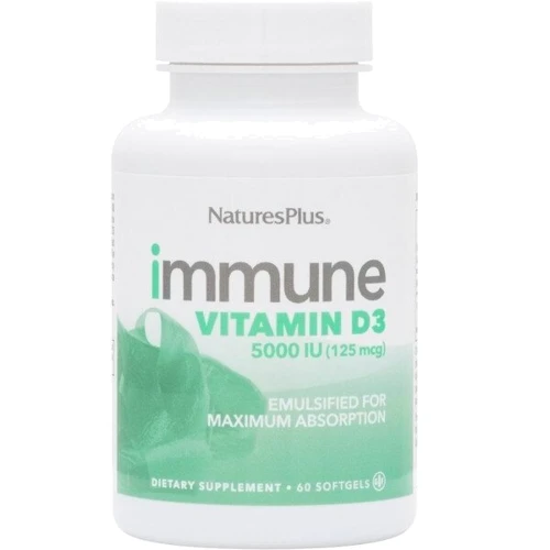 Natures Plus Vitamin D3 Immune 5000 IU (25 mcg) Витамин D3 для иммунитета 60 желатиновых капсул