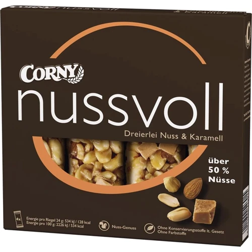 Упаковка злакових батончиків Corny з горіхами та карамеллю 4х24 г (4011800547813)