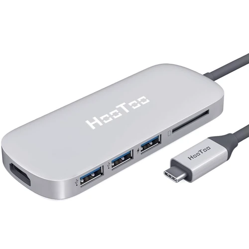 Адаптер HooToo Shuttle USB-C to USB-C+HDMI+3xUSB 3.0+SD Hub Silver (HT-UC001-SL)