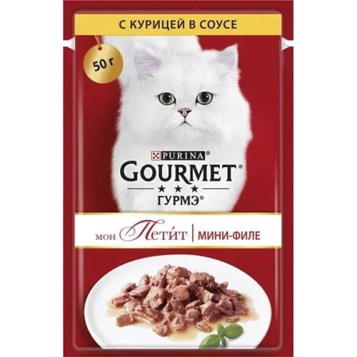 Влажный корм GOURMET Mon Petit для взрослых котов кусочки с курицей в соусе 50 г (7613035311336): Тип Влажный корм