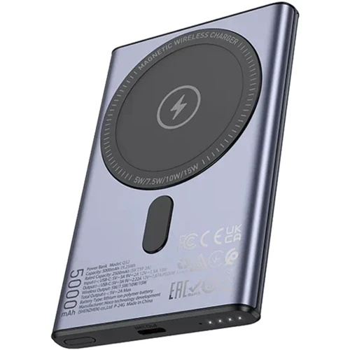 Зовнішній акумулятор Hoco Power Bank 5000mAh Q32 Bird Wireless Magnetic 20W Metal Gray