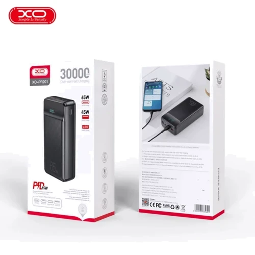 Внешний аккумулятор XO Power Bank 30000mAh PR201 Dispaly 65W Black