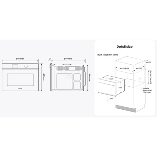 Духовой шкаф электрический Samsung NQ5B7993AAK: Размеры 45.6x59.5x57 см