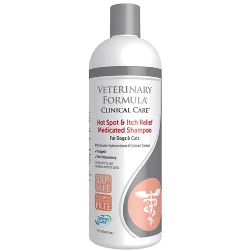 Шампунь Veterinary Formula Hot Spot&Itch Relief Medicated Shampoo для собак и кошек, болеутоляющий и противовоспалительный, с лидокаином, гидрокортизоном, 473 мл