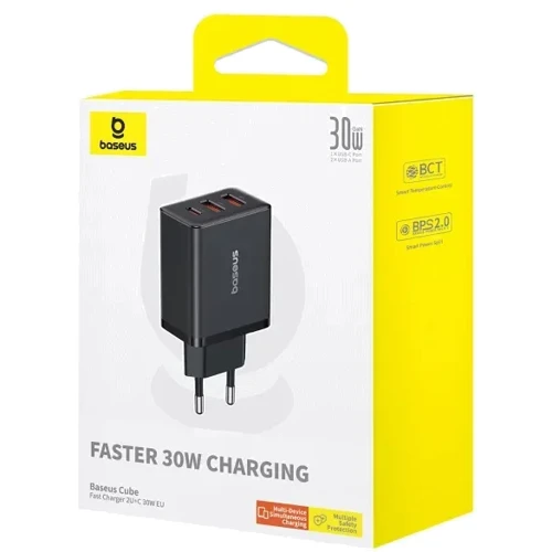 Зарядное устройство Baseus Wall Charger 2xUSB+USB-C Cube Fast Charger 30W Cluster Black (P10111402113-00) фото 7