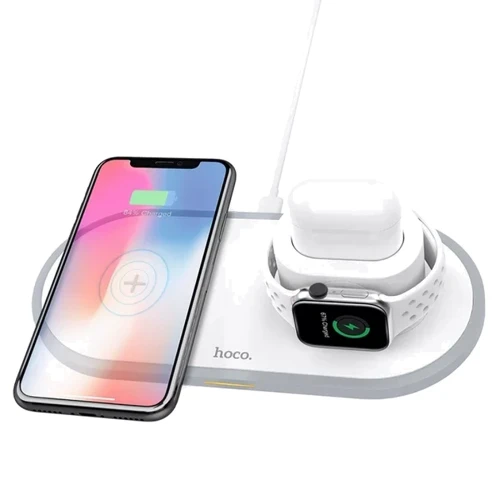 Зарядное устройство Hoco Wireless Charger CW21 Wisdom 3in1 White for iPhone 16 I 15 I 14 I 13 I 12 series, Apple Watch and Apple AirPods: Кабель в комплекте USB-C