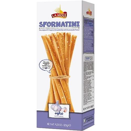 Гриссини La Mole Sfornatini с чесноком 120 г (8008685002656)
