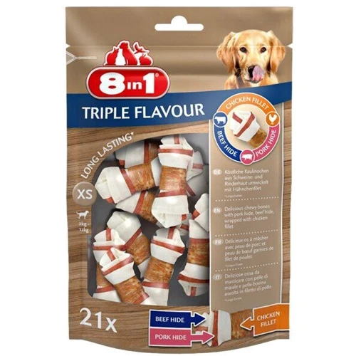 Лакомство для собак 8in1 Triple Flavour кости жевательные XS 21 шт. (4048422144434)